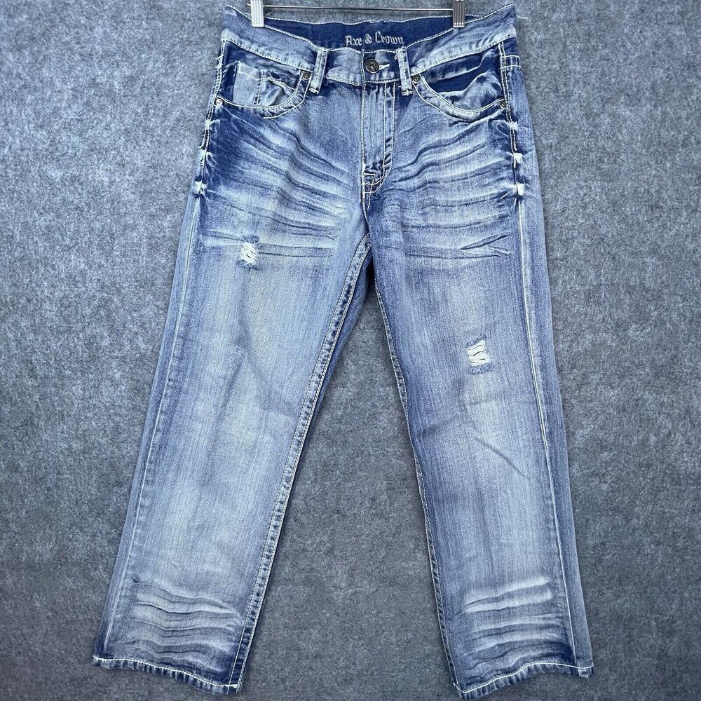 Axe & Crown Jeans Mens 32 Straight Distressed Whiskers Y2K Double‎ Back Pockets